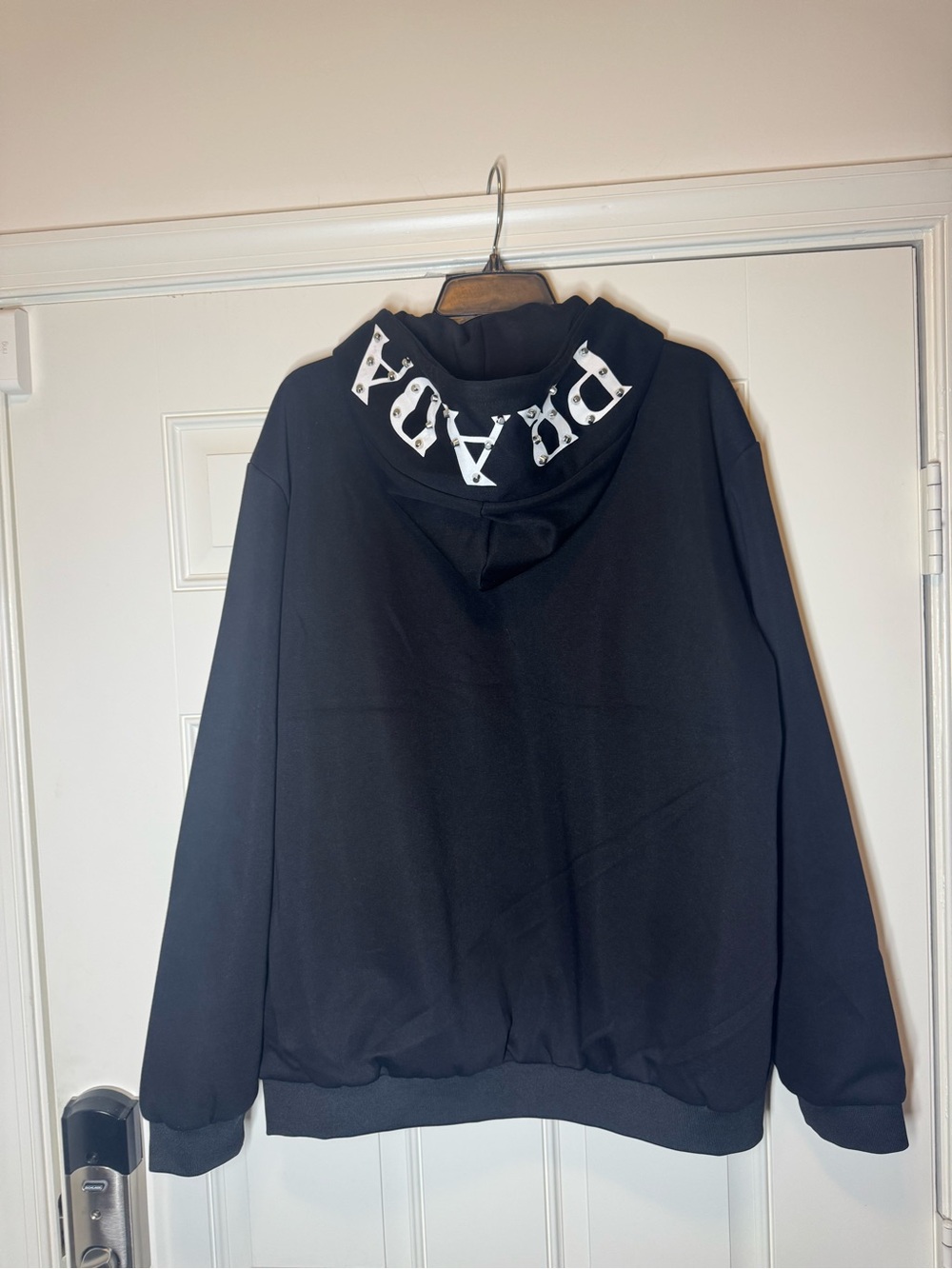 Black Hooded Bomber Jacket. No Brand. Approx.25.5 inches Wide when Zipped Close. - Picture 9 of 11